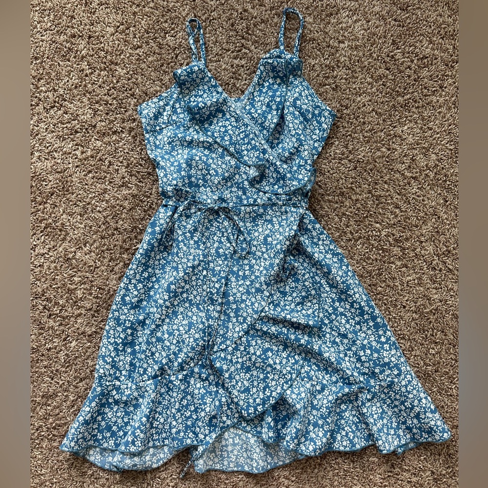 Floral Blue Wrap Dress